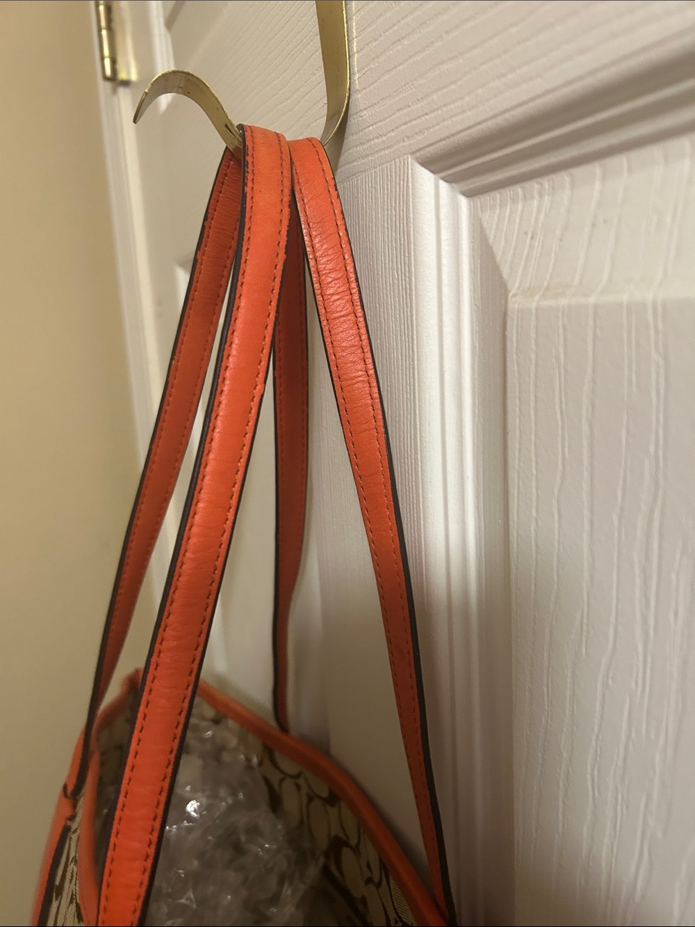 Coach Beige/Brown Signature Tote with Orange Trim - Picture 8 of 13